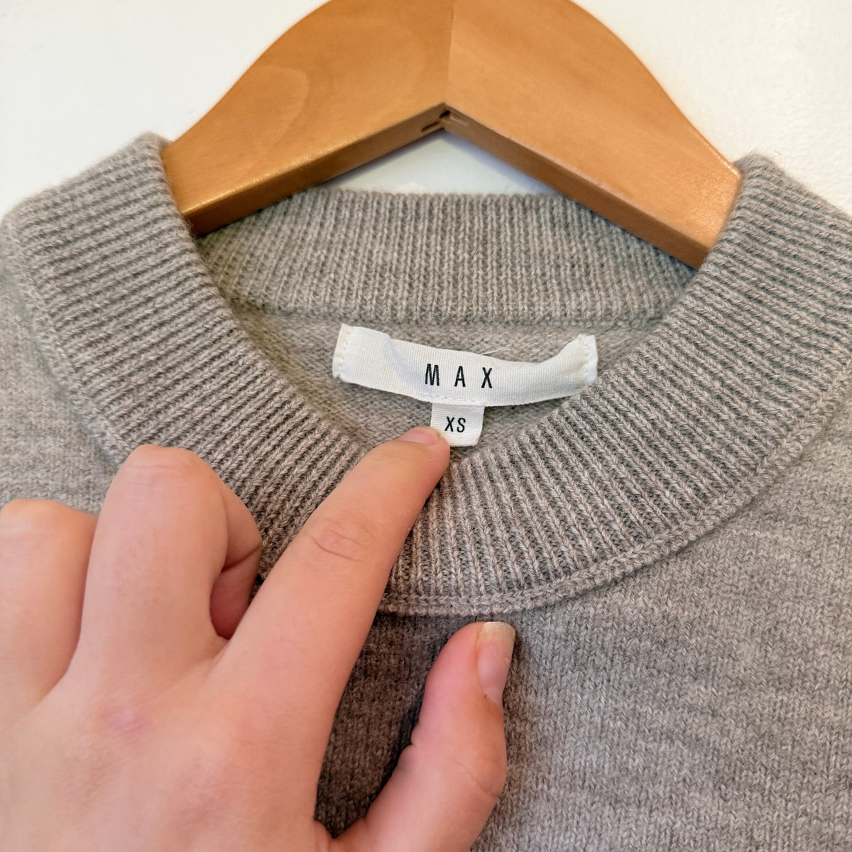 Max Grey Merino Wool Crew Neck Jumper Size XS