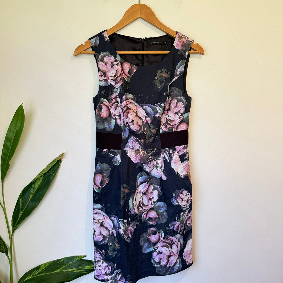 Portmans Navy Pink Floral Sleeveless Dress Size 8