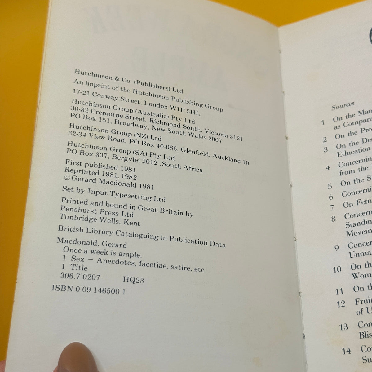 Once a Week Is Ample: The Moderately Sensual Victorian’s Guide to Restraint of the Passions by Gerard Macdonald (1982)
