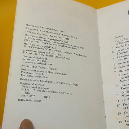 Once a Week Is Ample: The Moderately Sensual Victorian’s Guide to Restraint of the Passions by Gerard Macdonald (1982)