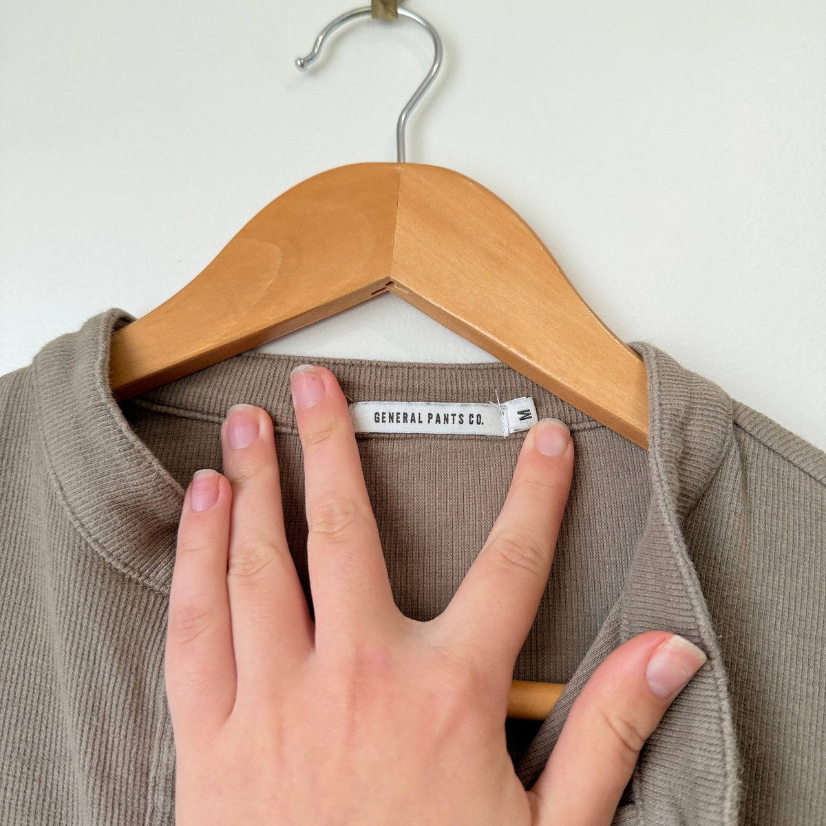 General Pants Co. Taupe Ribbed Button Front Long Sleeve Bodysuit Size M