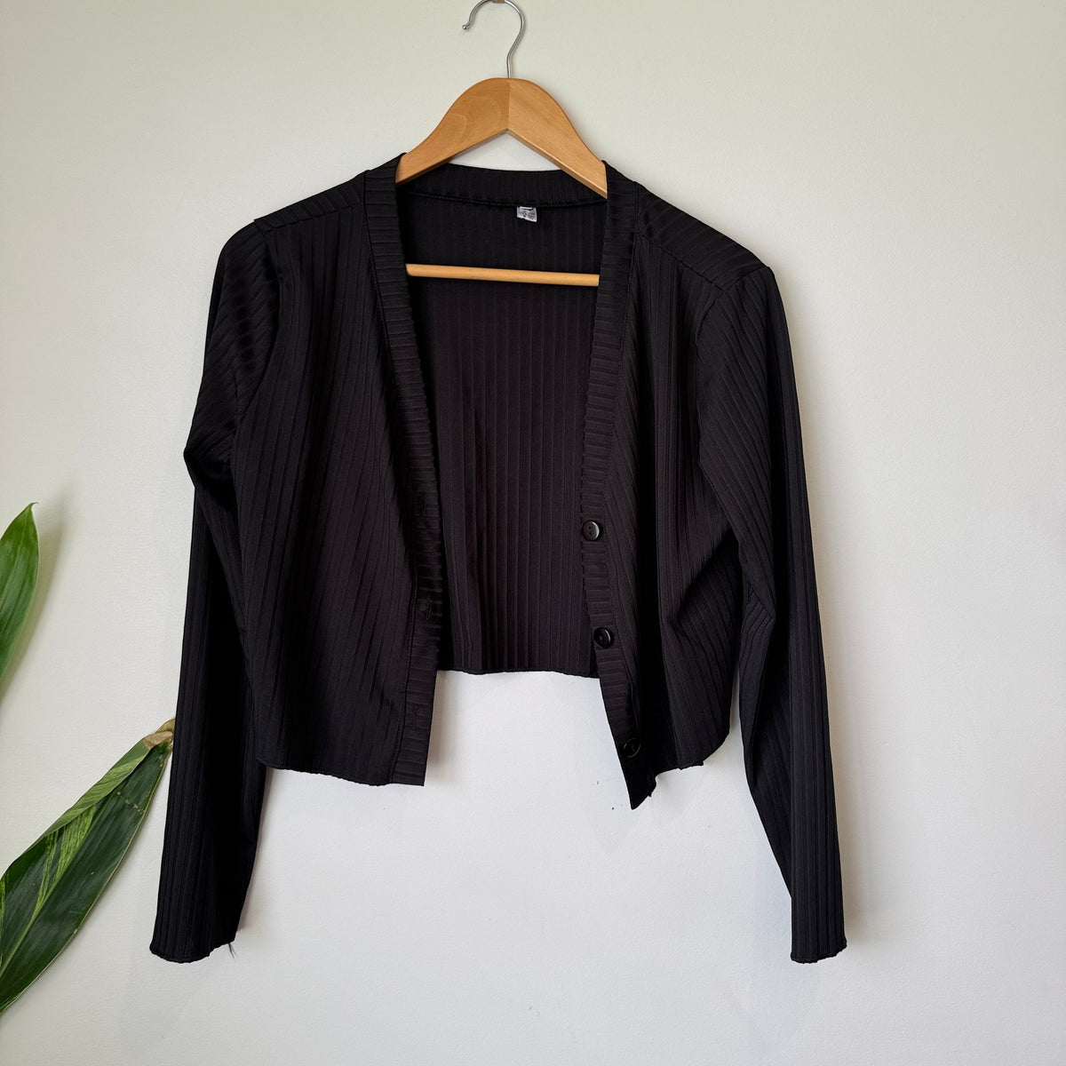 Black Ribbed Knit Cropped Cardigan | U/Arm to U/Arm 43cm