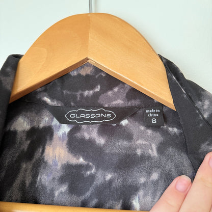Glassons Black & Grey Print Drape Front Jacket Size 8