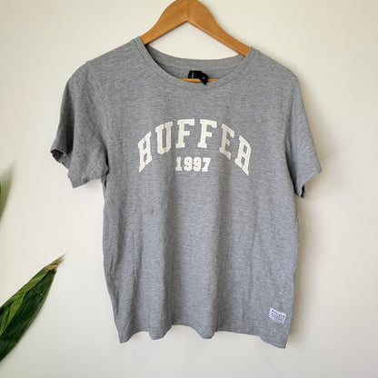 Huffer Grey Marle Logo Print T-Shirt Size 10