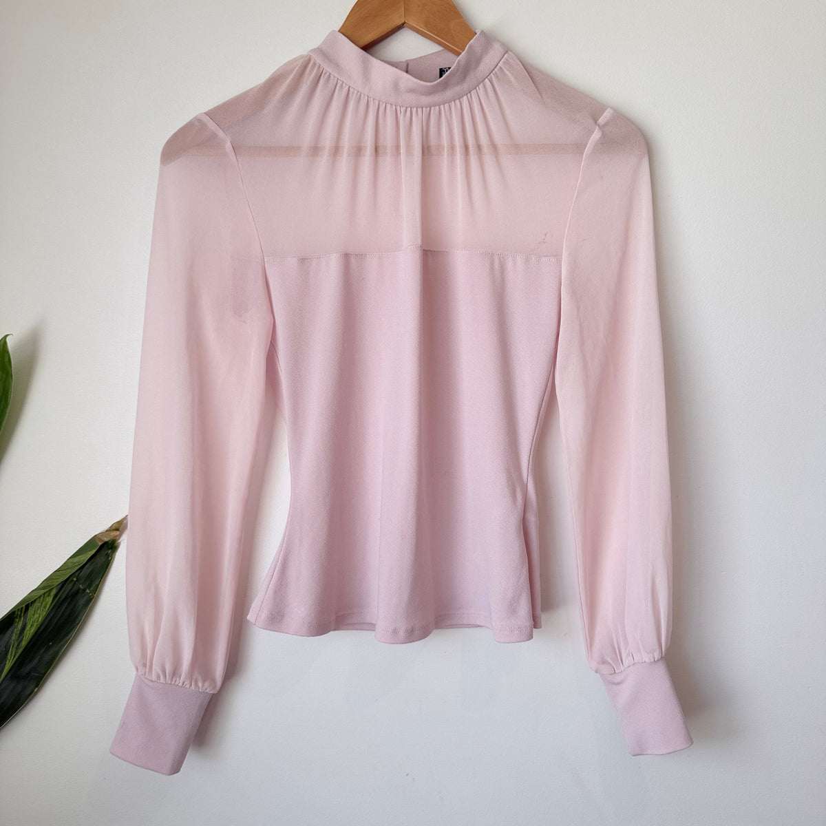 Forever New Pale Pink High Neck Long Sleeve Blouse Size XS
