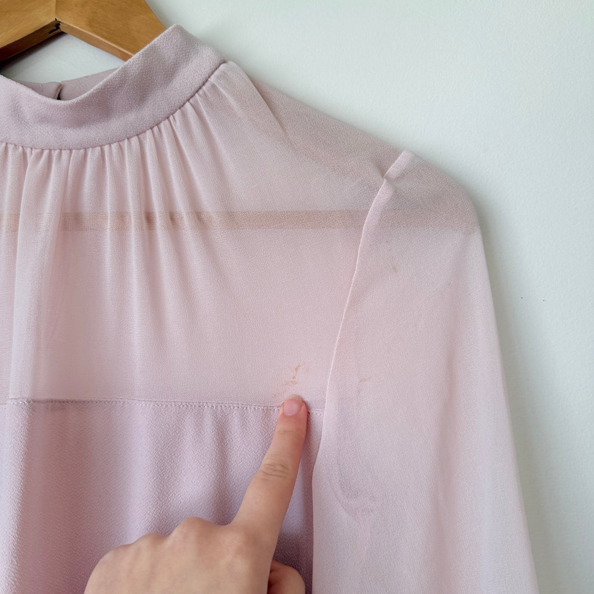 Forever New Pale Pink High Neck Long Sleeve Blouse Size XS