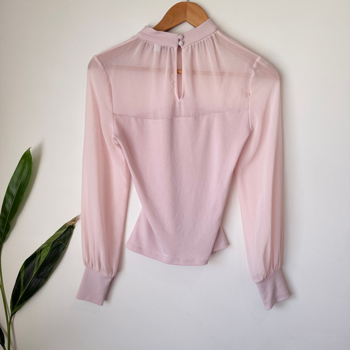 Forever New Pale Pink High Neck Long Sleeve Blouse Size XS