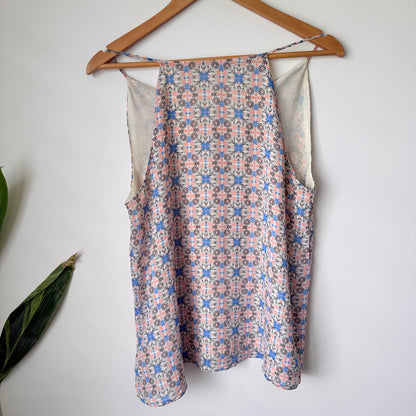 Pink & Blue Geometric Print Tie Neck Cami Top - 48cm u/arm