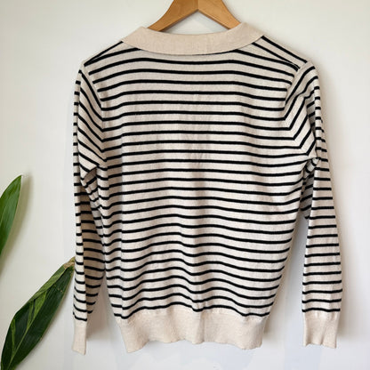 Cream & Black Stripe Collared Knit Jumper- 50cm u/arm