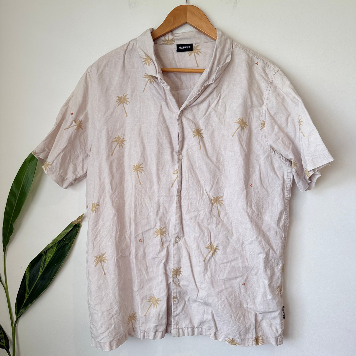 Huffer Palm Print Linen Blend Resort Shirt Size M