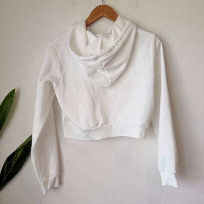 White Cropped Zip Up Hoodie Size S