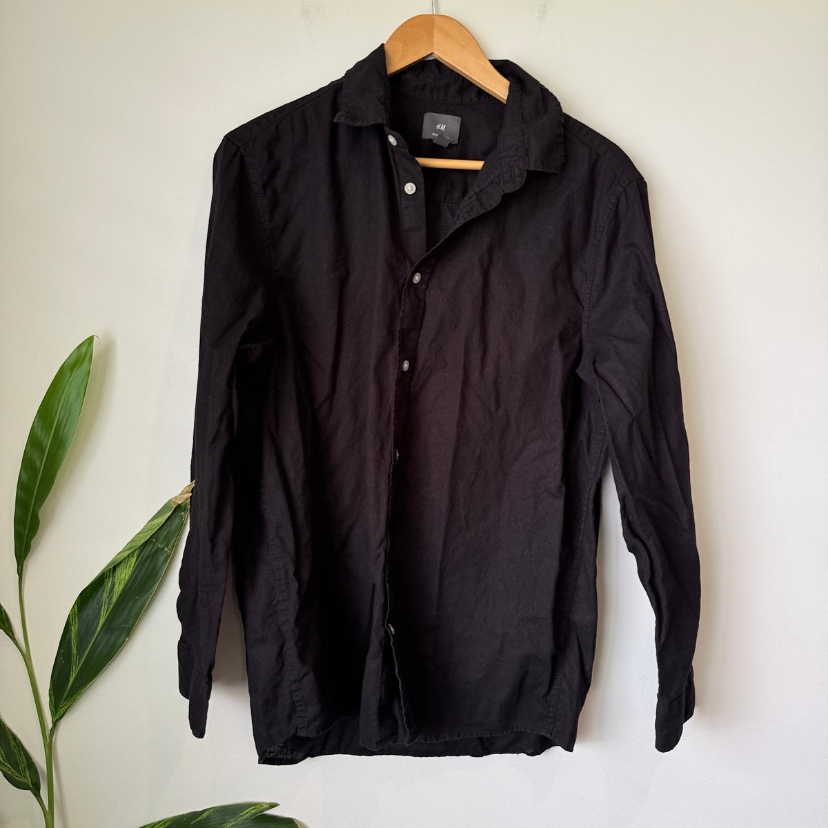 H&M Black Linen Blend Regular Fit Shirt Size M