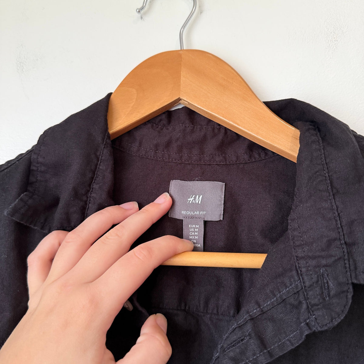 H&M Black Linen Blend Regular Fit Shirt Size M
