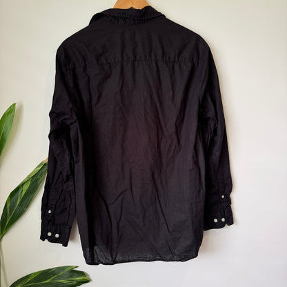 H&M Black Linen Blend Regular Fit Shirt Size M