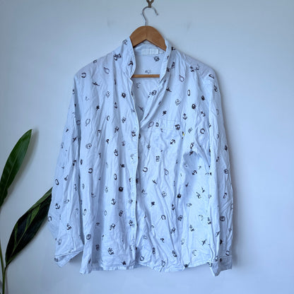 Chalmers White Novelty Print Pyjama Shirt Size 14 / XL