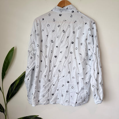 Chalmers White Novelty Print Pyjama Shirt Size 14 / XL