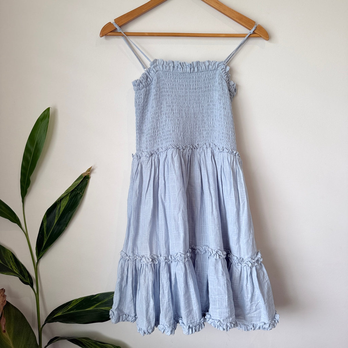 Max Pale Blue Shirred Tiered Midi Dress Size 8