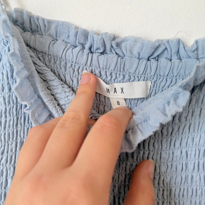 Max Pale Blue Shirred Tiered Midi Dress Size 8