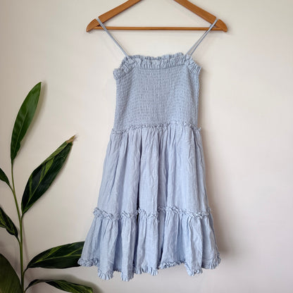 Max Pale Blue Shirred Tiered Midi Dress Size 8