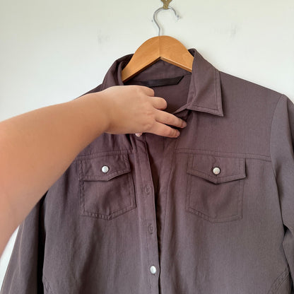 Ella J Black Label Size 12 Brown 3/4 Sleeve Snap Button Shirt