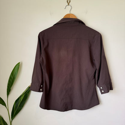 Ella J Black Label Size 12 Brown 3/4 Sleeve Snap Button Shirt