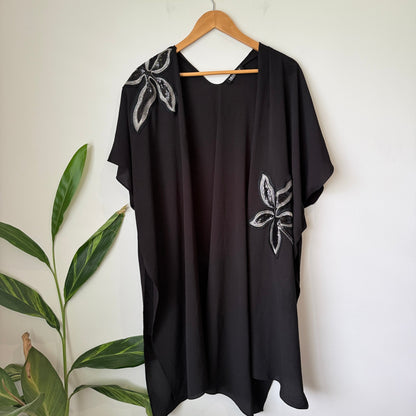 Taking Shape Black Sequin Flower Kimono Cover Up - One Size