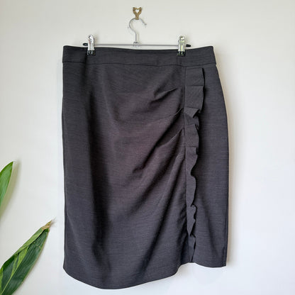 Jacqui E Charcoal Ruffle Front Pencil Skirt Size 14