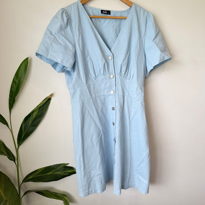 Dotti Light Blue Button Front Shirred Waist Dress Size 16
