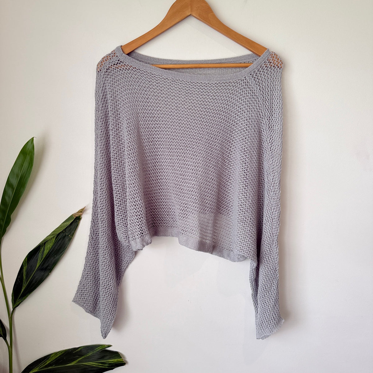 Taipei Today Grey Open Knit Batwing Crop Jumper - 64cm u/arm