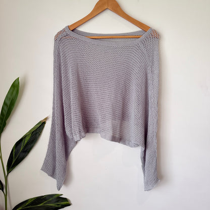 Taipei Today Grey Open Knit Batwing Crop Jumper - 64cm u/arm