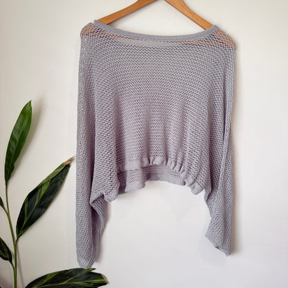 Taipei Today Grey Open Knit Batwing Crop Jumper - 64cm u/arm