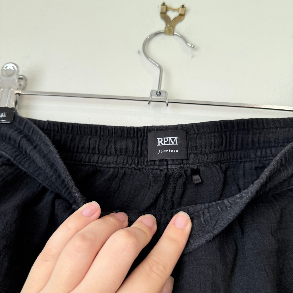RPM Black Linen Blend Drawstring Shorts Size 14