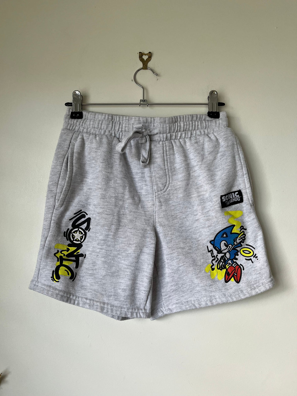 Kids Sonic the Hedgehog Grey Marl Drawstring Track Shorts Size 10