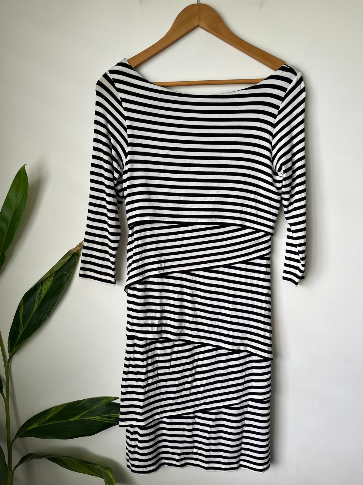 French Connection Black & White Stripe Tiered Dress Size 10