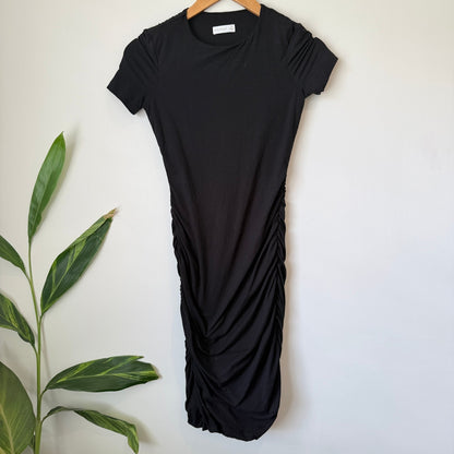 Kookai Black Ruched Side T-Shirt Midi Dress Size 36