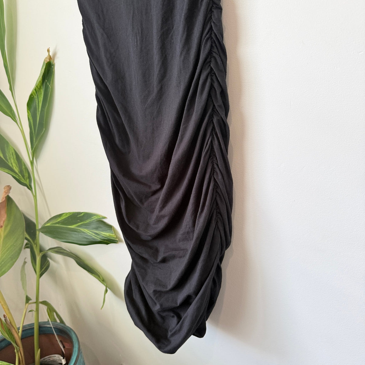 Kookai Black Ruched Side T-Shirt Midi Dress Size 36