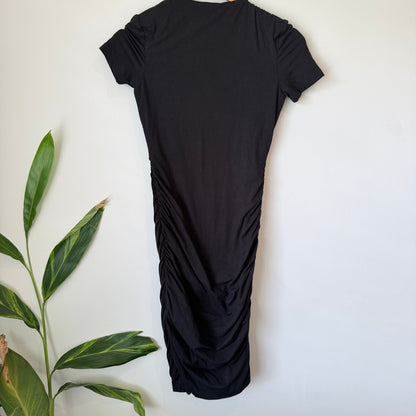 Kookai Black Ruched Side T-Shirt Midi Dress Size 36