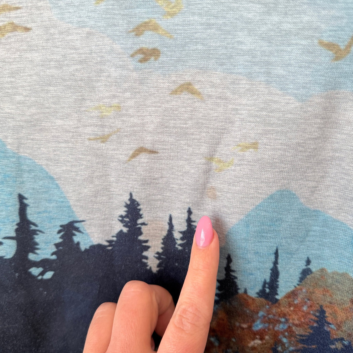 Blue Mountain Forest Landscape Print Hoodie Size S