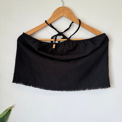 Zara Black Bandeau Crop Top with Beaded Halter Ties Size S