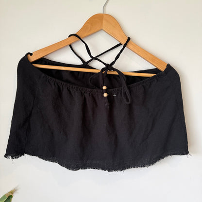 Zara Black Bandeau Crop Top with Beaded Halter Ties Size S