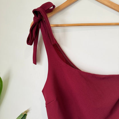 Showpo Burgundy One Shoulder Tie Peplum Hem Mini Dress Size 12