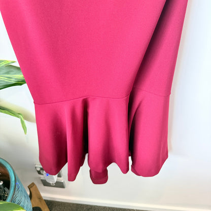 Showpo Burgundy One Shoulder Tie Peplum Hem Mini Dress Size 12