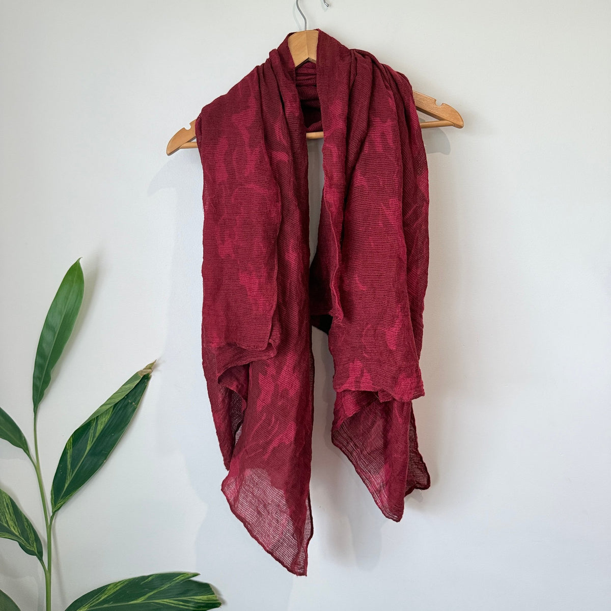 Burgundy Floral-patterned Scarf