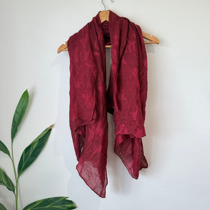 Burgundy Floral-patterned Scarf