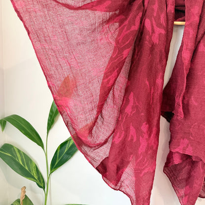 Burgundy Floral-patterned Scarf