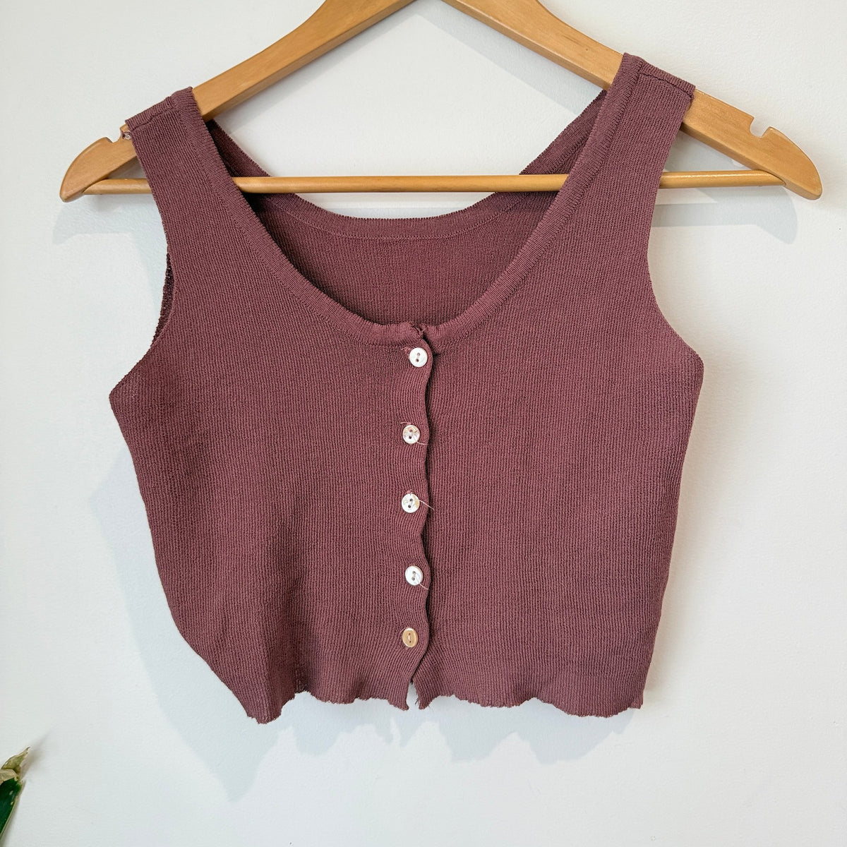 Dusty Rose Ribbed Knit Button Front Crop Tank - 37cm u/arm