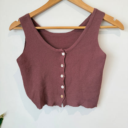 Dusty Rose Ribbed Knit Button Front Crop Tank - 37cm u/arm