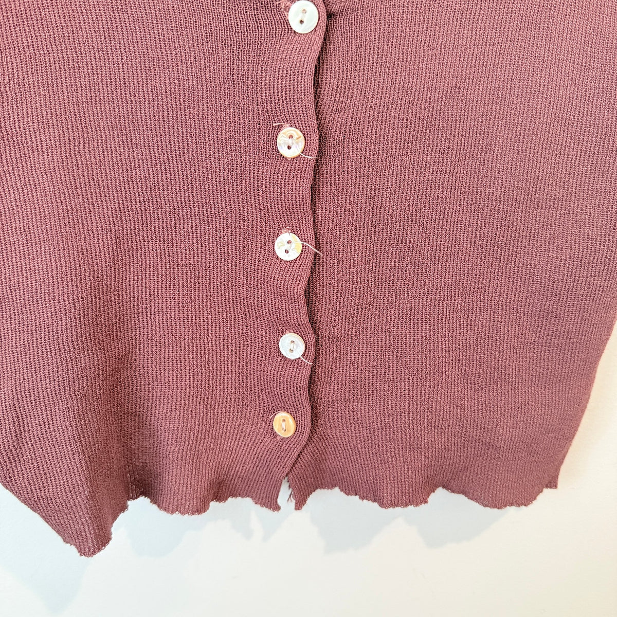 Dusty Rose Ribbed Knit Button Front Crop Tank - 37cm u/arm