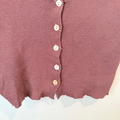 Dusty Rose Ribbed Knit Button Front Crop Tank - 37cm u/arm