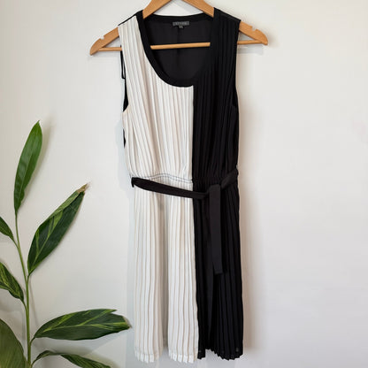 Storm Black & White Colour Block Pleated Belted Dress Size 6